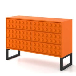 Boho Orange Lego Block Solid Wood 6 Drawer Chest Sideboard Cabinet 121cm