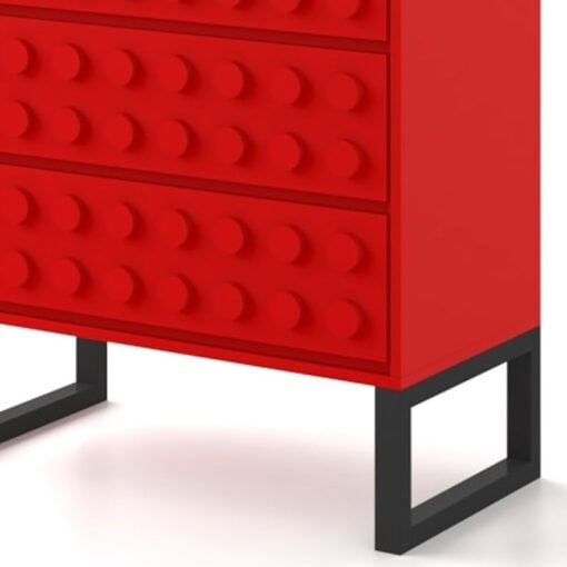 Boho Red Lego Block Solid Wood 4 Drawer Tall Chest Sideboard Cabinet