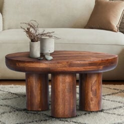 Boho Rustic Solid Dark Mango Wood Round Coffee Table 90cm