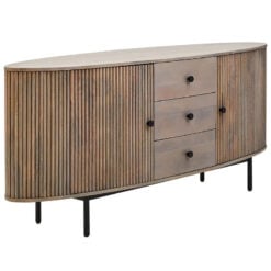 Boho Rustic Solid Grey Mango Wood Large 2 Door 3 Drawer Sideboard 180cm