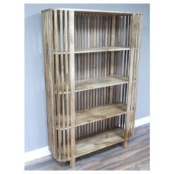 Boho Rustic Solid Light Mango Wood 4 Tier Open Display Shelving Bookcase