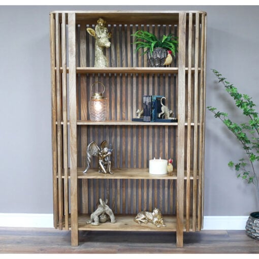 Boho Rustic Solid Light Mango Wood 4 Tier Open Display Shelving Bookcase