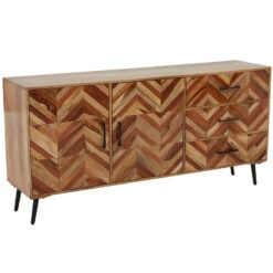 Boho Solid Brown Mango Wood And Black Metal Large Sideboard 170cm