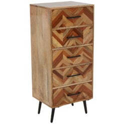 Boho Solid Brown Mango Wood And Black Metal Tall 5 Drawer Chest Of Drawers