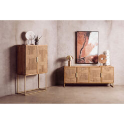 Boho Solid Brown Mango Wood And Gold Metal Large Sideboard 180cm