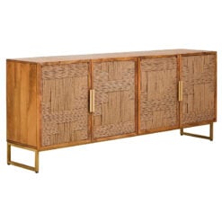 Boho Solid Brown Mango Wood And Gold Metal Large Sideboard 180cm