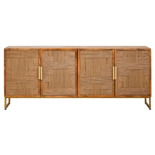 Boho Solid Brown Mango Wood And Gold Metal Large Sideboard 180cm