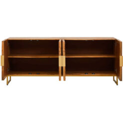 Boho Solid Brown Mango Wood And Gold Metal Large Sideboard 180cm