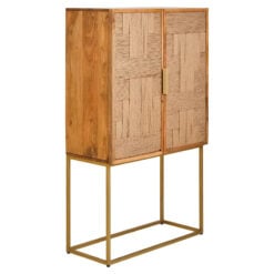 Boho Solid Brown Mango Wood And Gold Metal Tall 2 Door Cabinet 150cm