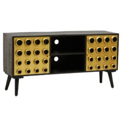 Boho Solid Dark Brown Mango Wood And Gold Metal TV Stand 131cm