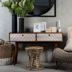 Boho Solid Dark Brown Mango Wood And White Wash Pastel Console Table