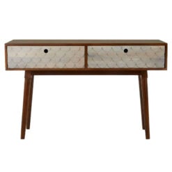 Boho Solid Dark Brown Mango Wood And White Wash Pastel Console Table