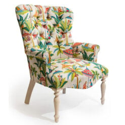 Boho White Wood And Exotic Floral Fabric Armchair Accent Chair Made In The UK