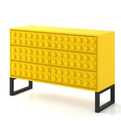 Boho Yellow Lego Block Solid Wood 6 Drawer Chest Sideboard Cabinet 121cm