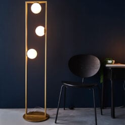 Brushed Gold Metal And White Opal Glass Geometric Floor Lamp 141cm