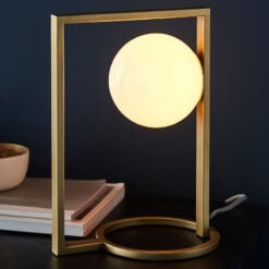 Brushed Gold Metal And White Opal Glass Geometric Table Lamp 30cm