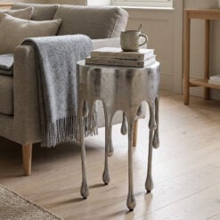 Dali Antique Silver Metal Abstract Drip Side Table End Table