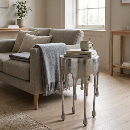 Dali Antique Silver Metal Abstract Drip Side Table End Table