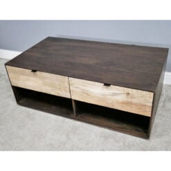 Dark And light Solid Mango Wood 4 Drawer 2 Tier Coffee Table 110cm