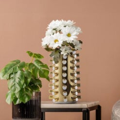 Gold And White Studded Ceramic Vase Home Decor Accessory 31cm