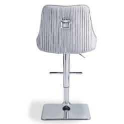 Grey Velvet And Chrome Metal Bar Stool With Chrome Square Knocker