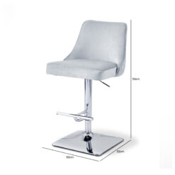 Grey Velvet And Chrome Metal Bar Stool With Chrome Square Knocker