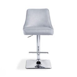 Grey Velvet And Chrome Metal Bar Stool With Chrome Square Knocker