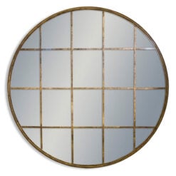 Industrial Antique Gold Metal Round Panelled Window Wall Mirror 94cm