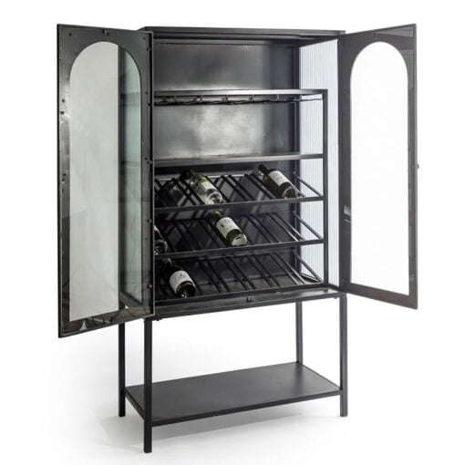 Industrial Black And Gold Metal 2 Door Wine Storage Bar Cabinet 160cm