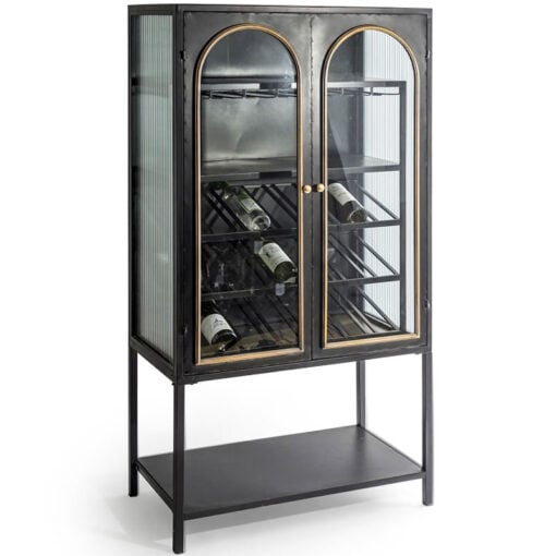 Industrial Black And Gold Metal 2 Door Wine Storage Bar Cabinet 160cm