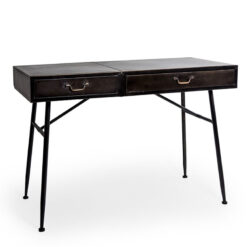 Industrial Black And Gold Metal Desk Dressing Table With Vanity Mirror