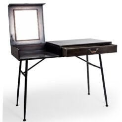 Industrial Black And Gold Metal Desk Dressing Table With Vanity Mirror