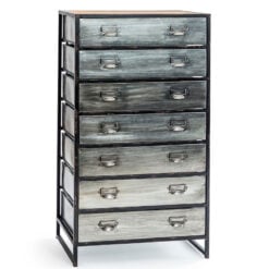 Industrial Black And Silver Metal 7 Drawer Tall Chest Cabinet 105cm