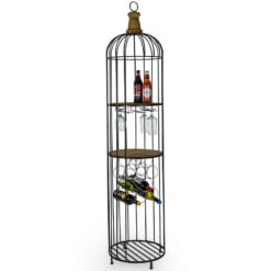 Industrial Black Metal And Wood Cage Style 3 Tier Bar Shelving Unit 187cm