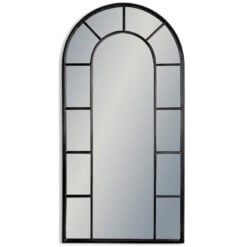 Industrial Black Metal Arched Window Panelled Wall Mirror 122cm