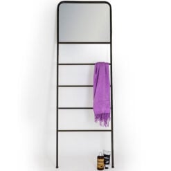 Industrial Black Metal Leaning Floor Mirror With Hanging Rails 150cm