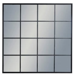 Industrial Black Metal Square Panelled Window Wall Mirror 100cm