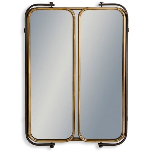 Industrial Large 3 Fold Antique Gold Metal Wall Mirror 120cm