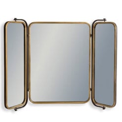 Industrial Large 3 Fold Antique Gold Metal Wall Mirror 120cm