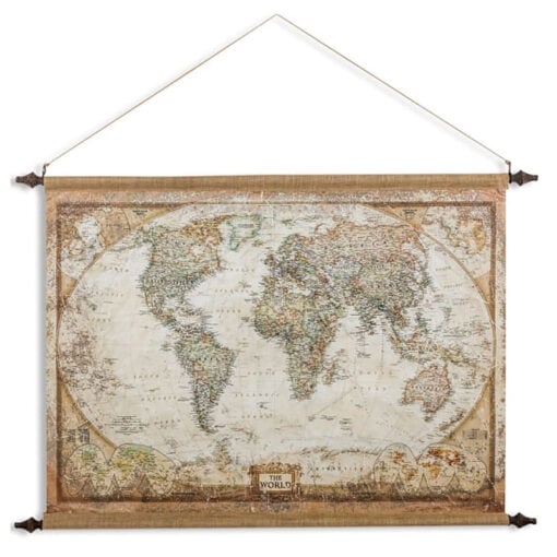 Industrial Large Antique Canvas World Map Wall Hanging Decor 128cm