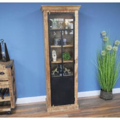 Industrial Rustic Solid Mango Wood And Black Metal Display Cabinet 190cm