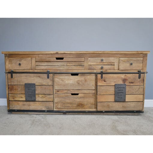 Industrial Rustic Solid Mango Wood And Black Metal Large Sideboard 179cm