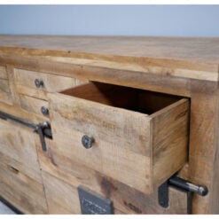 Industrial Rustic Solid Mango Wood And Black Metal Large Sideboard 179cm