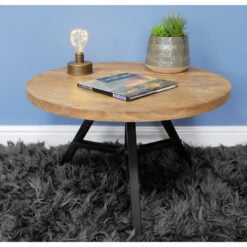 Industrial Solid Mango Wood And Black Metal Small Coffee Table Side Table