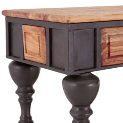 Large 4 Drawer Industrial Solid Elm Wood And Black Metal 2 Tier Console Table With Wheels