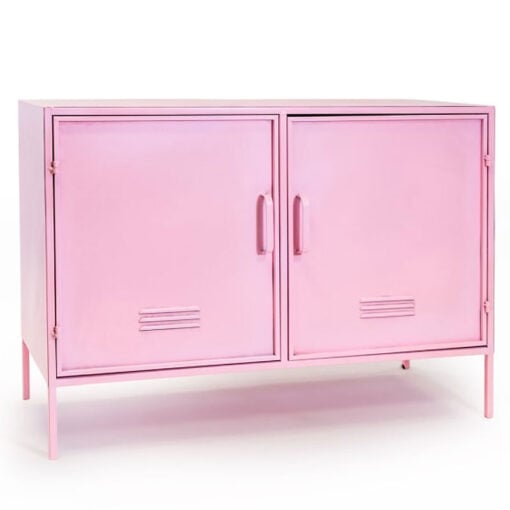 Pink Metal Locker Style 2 Door Storage Cabinet Sideboard 100cm