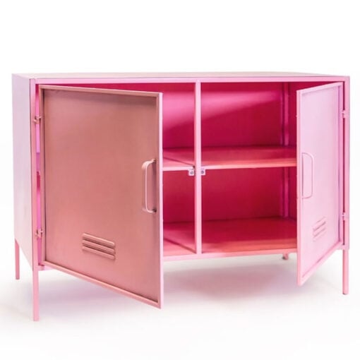 Pink Metal Locker Style 2 Door Storage Cabinet Sideboard 100cm