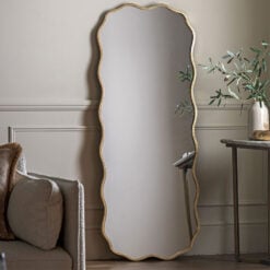 Rustic Gold Metal Wavy Edge Leaner Full Size Floor Wall Mirror 170cm