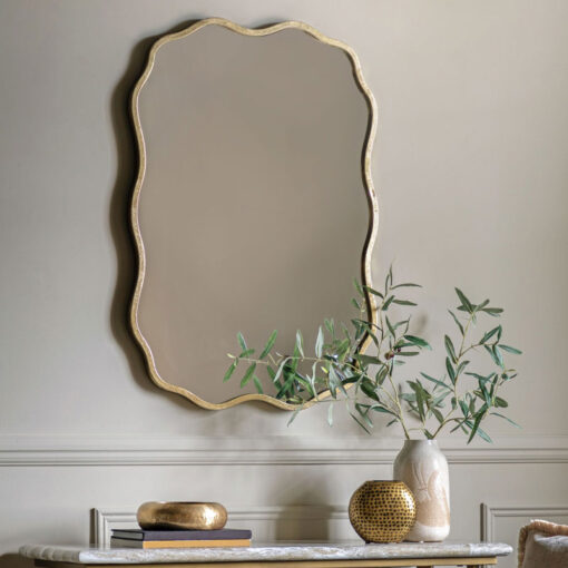 Rustic Gold Metal Wavy Edge Wall Mirror 95cm