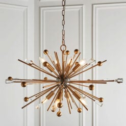 Starburst Sputnik Antique Gold Brass Metal And Cut Glass Ceiling Pendant Chandelier 80cm